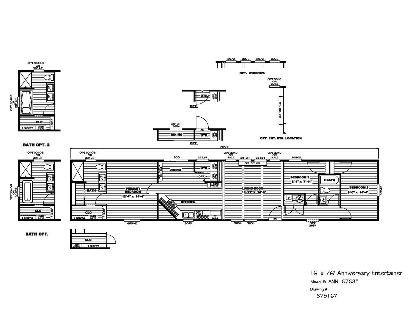 The ANNIVERSARY ENTERTAINER Floor Plan. This Manufactured Mobile Home features 3 bedrooms and 2 baths.