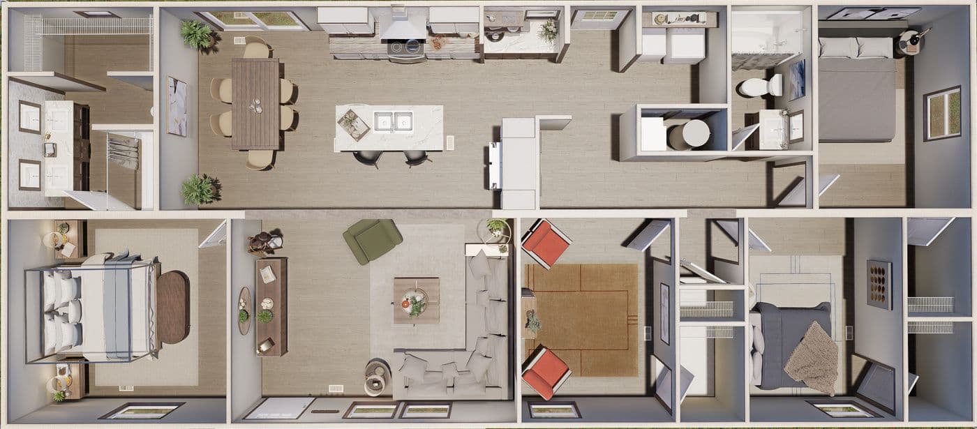 The EXPEDITION Floor Plan. This Manufactured Mobile Home features 4 bedrooms and 2 baths.