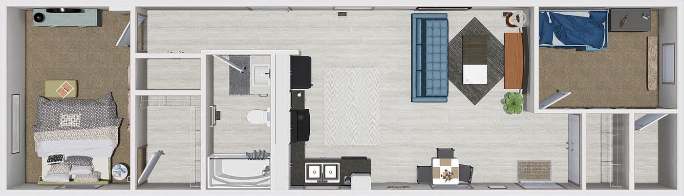 The 5216-4790 THE PULSE Floor Plan. This Manufactured Mobile Home features 2 bedrooms and 1 bath.