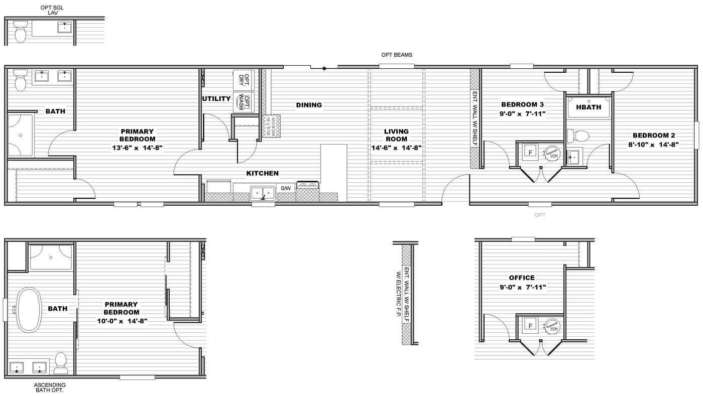 The THE OLYMPUS Floor Plan. This Manufactured Mobile Home features 3 bedrooms and 2 baths.