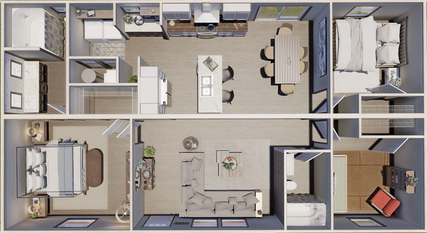 The DESOTO Floor Plan. This Manufactured Mobile Home features 3 bedrooms and 2 baths.
