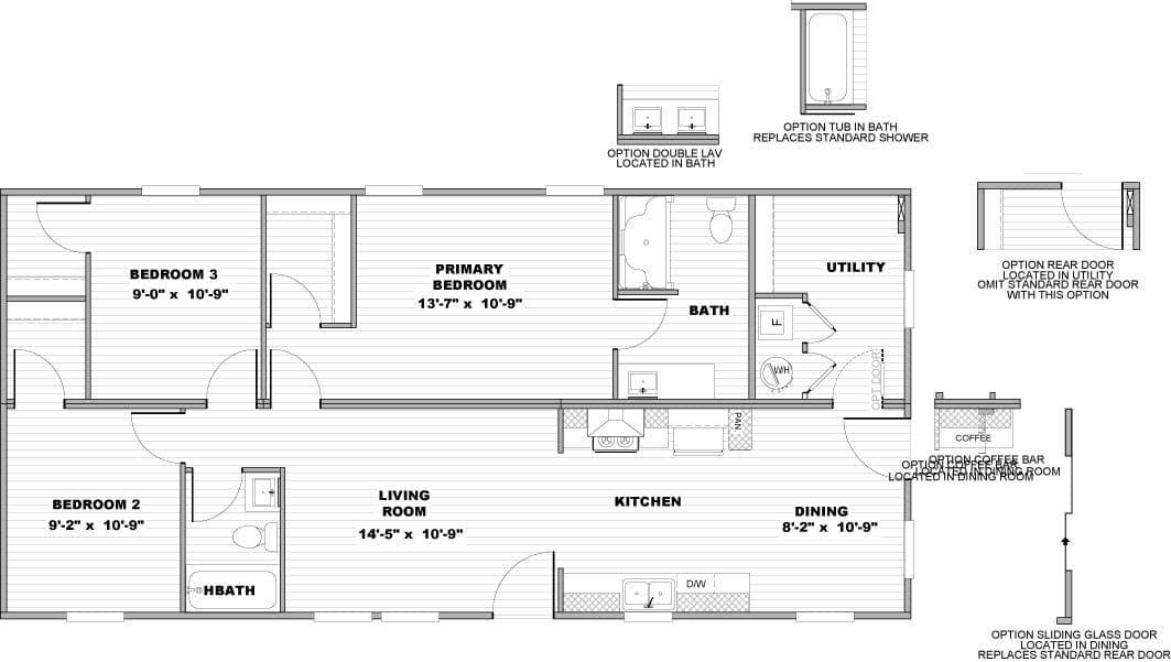 The THE BLAST Floor Plan. This Manufactured Mobile Home features 3 bedrooms and 2 baths.