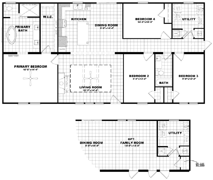 The THE SIERRA Floor Plan. This Manufactured Mobile Home features 4 bedrooms and 2 baths.