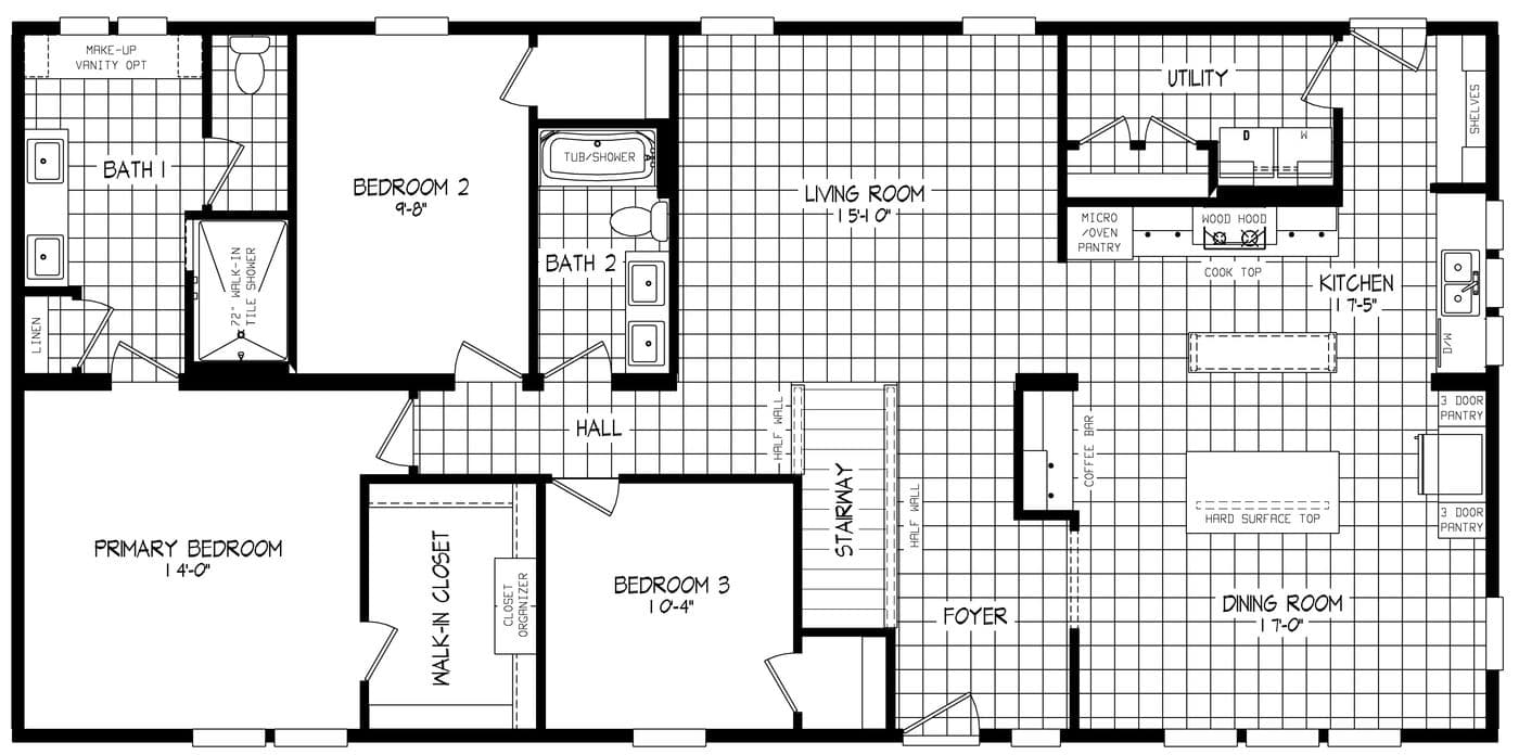 The MONTGOMERY MOD Floor Plan. This Modular Home features 3 bedrooms and 2 baths.