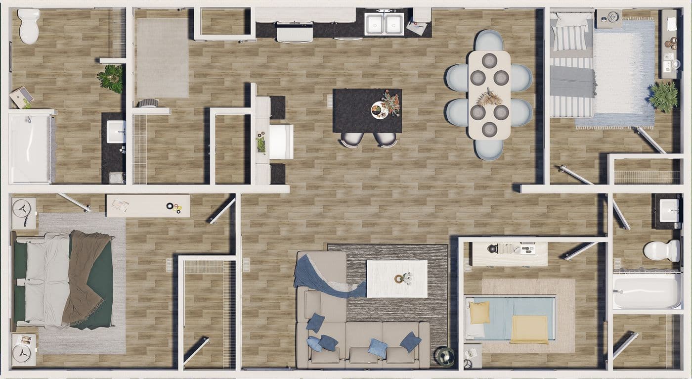 The VISTA Floor Plan. This Manufactured Mobile Home features 3 bedrooms and 2 baths.