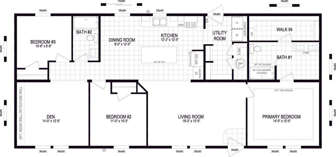 The ECLIPSE BLVD 6028-MS063 SECT Floor Plan. This Manufactured Mobile Home features 3 bedrooms and 2 baths.