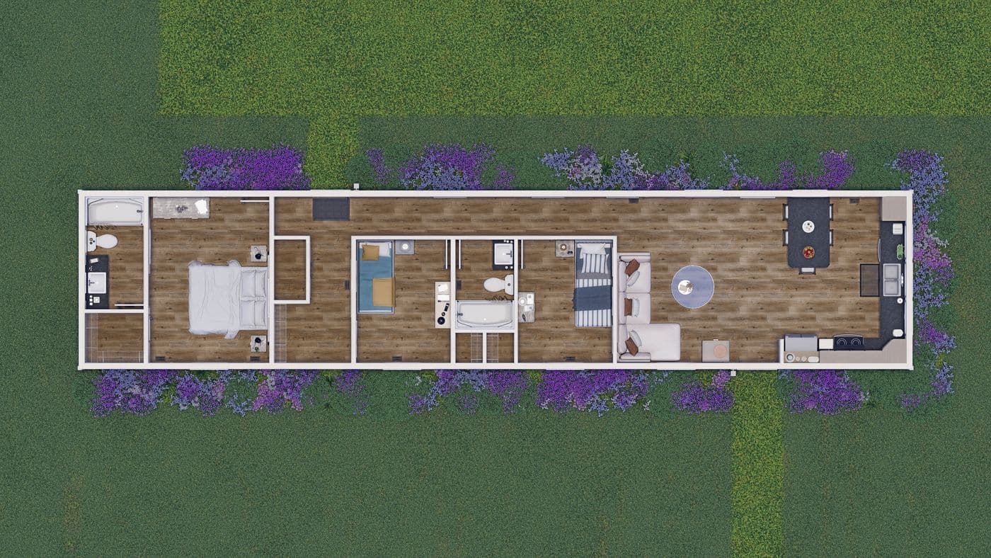 The 7016-CC03 HARBORVIEW 70 Floor Plan. This Manufactured Mobile Home features 3 bedrooms and 2 baths.