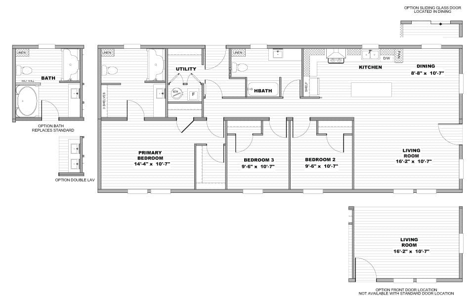 The ADVANCE Floor Plan. This Manufactured Mobile Home features 3 bedrooms and 2 baths.
