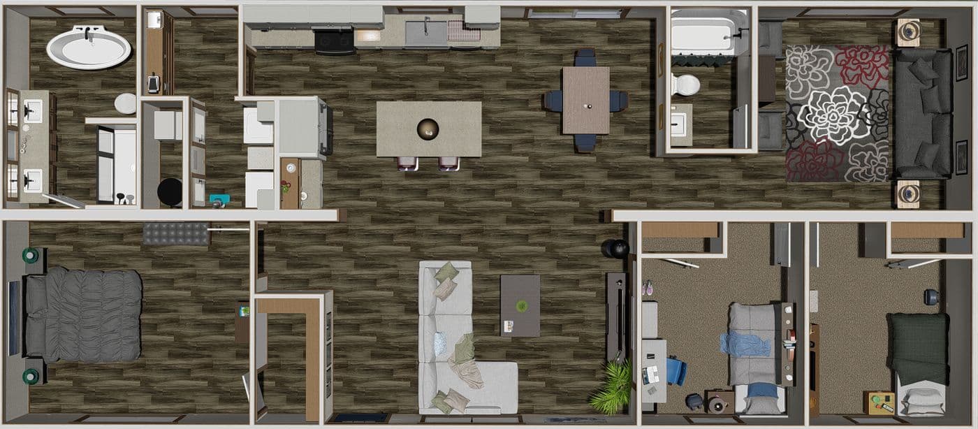 The THE LORALEI Floor Plan. This Manufactured Mobile Home features 3 bedrooms and 2 baths.
