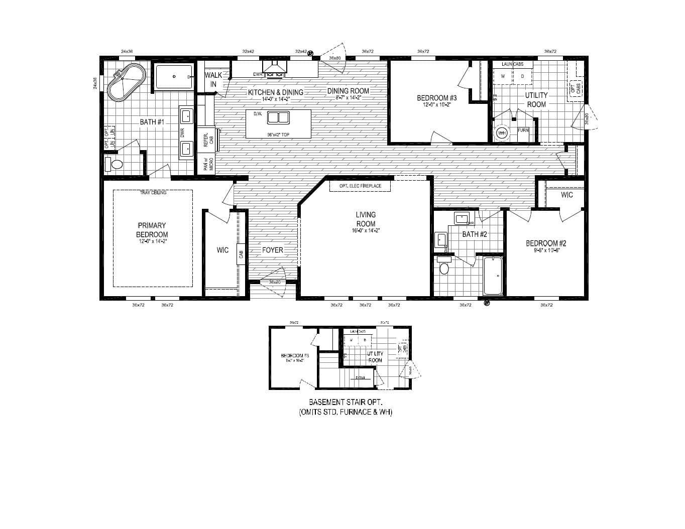 The THE DREAM/6030-MS052 SECT Floor Plan. This Manufactured Mobile Home features 3 bedrooms and 2 baths.