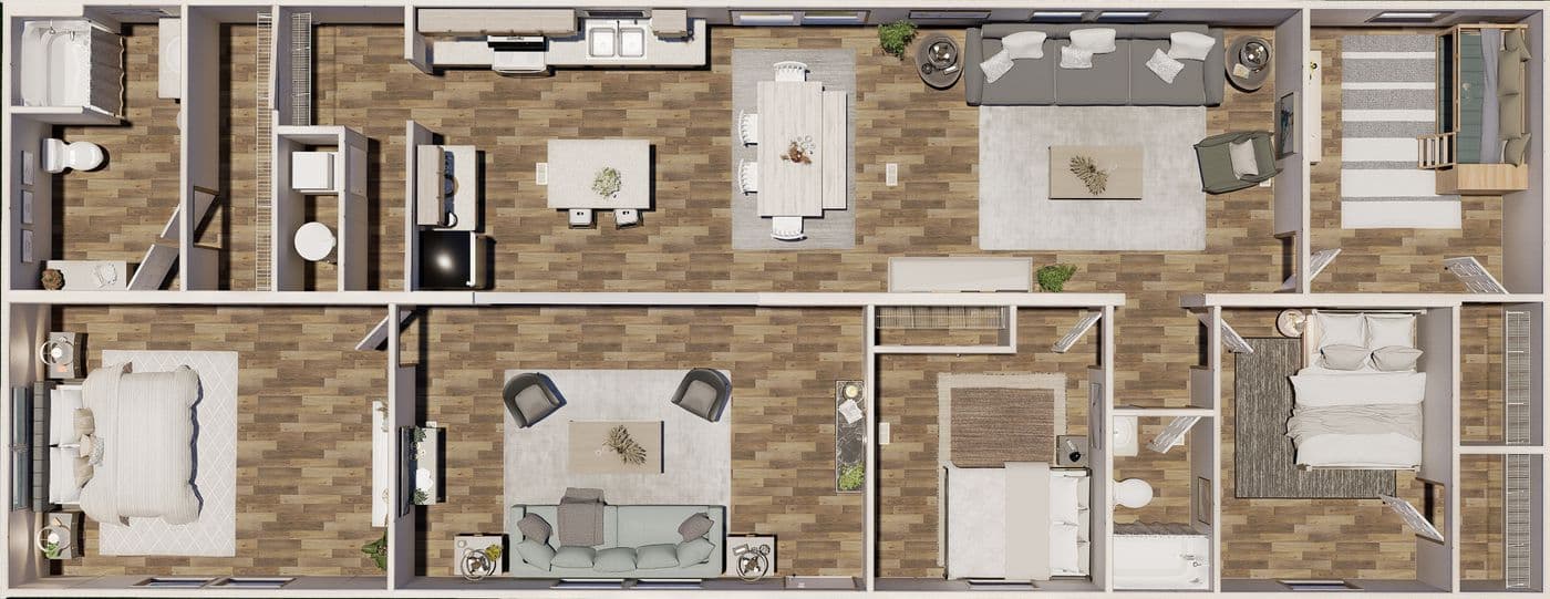 The SYCAMORE Floor Plan. This Manufactured Mobile Home features 4 bedrooms and 2 baths.