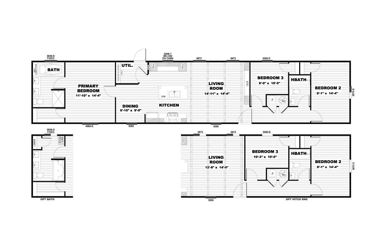 The ANNIVERSARY 16763S Floor Plan. This Manufactured Mobile Home features 3 bedrooms and 2 baths.