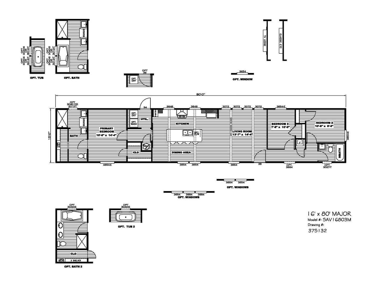 The MAJOR Floor Plan. This Manufactured Mobile Home features 3 bedrooms and 2 baths.