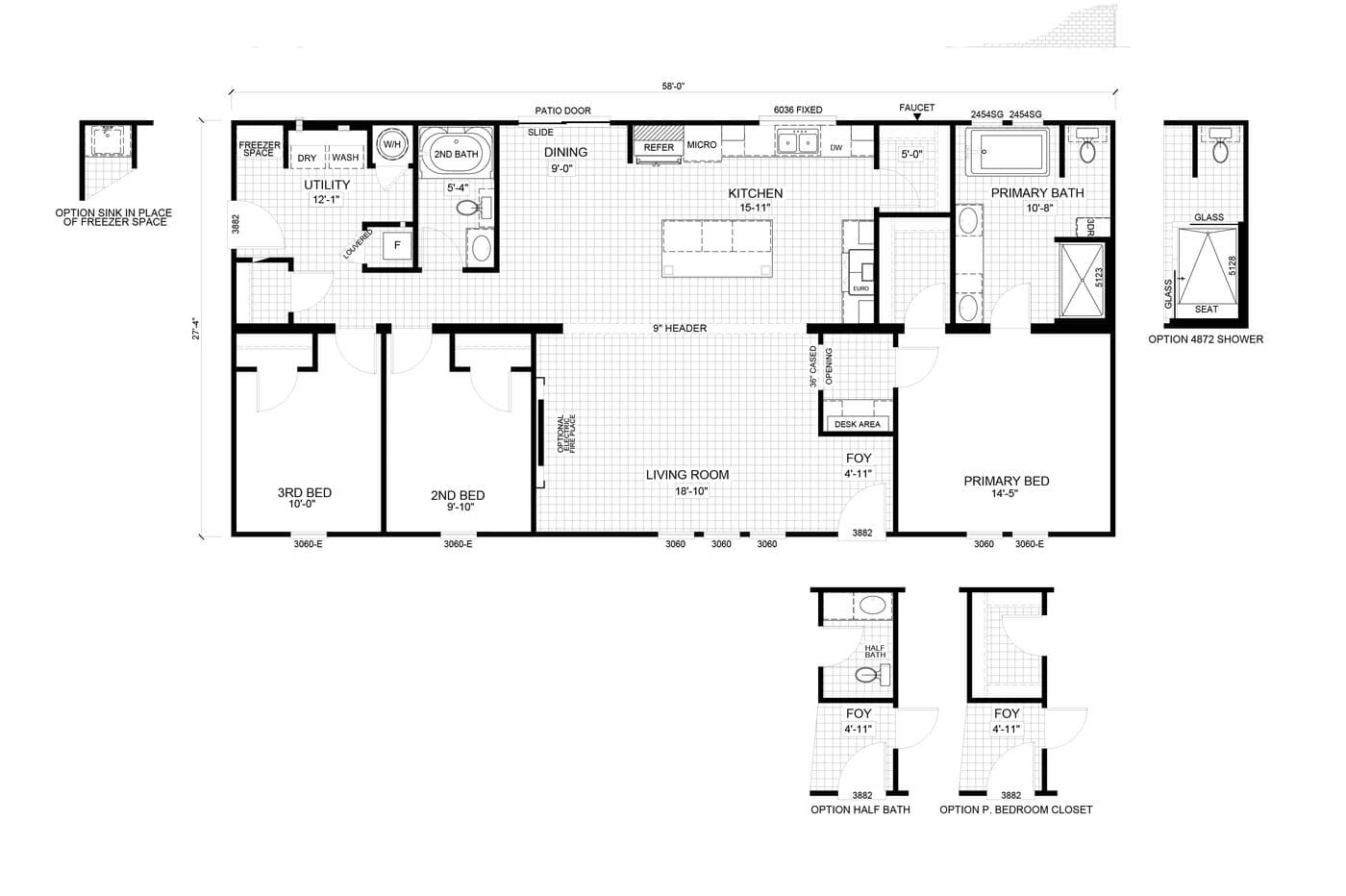The THE LIL' EASY Floor Plan. This Manufactured Mobile Home features 3 bedrooms and 2 baths.