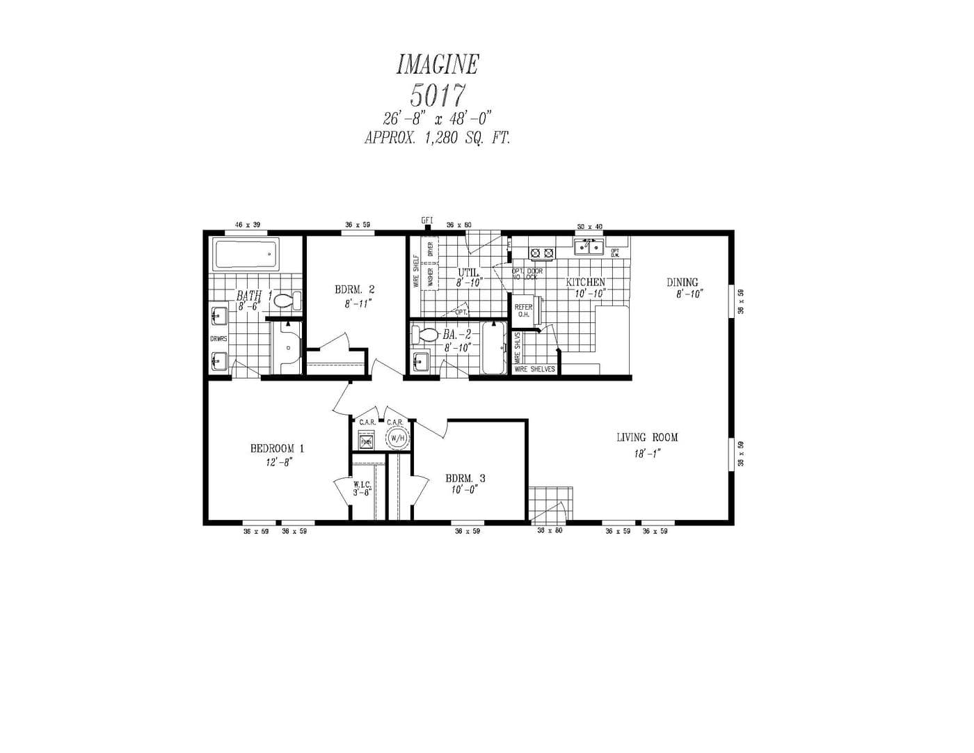 The 5017 IMAGINE Floor Plan. This Manufactured Mobile Home features 3 bedrooms and 2 baths.