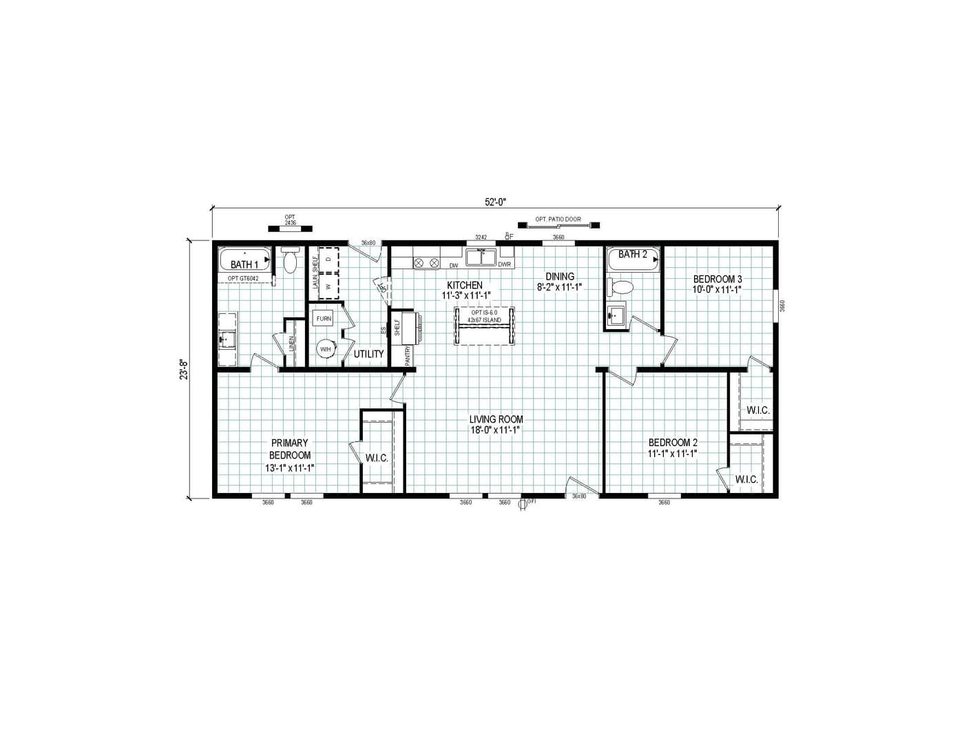 The 5224-CC55 STONEBRIDGE 52 Floor Plan. This Manufactured Mobile Home features 3 bedrooms and 2 baths.