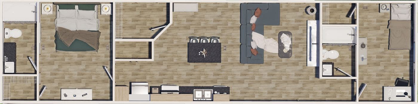 The ATLAS Floor Plan. This Manufactured Mobile Home features 2 bedrooms and 2 baths.