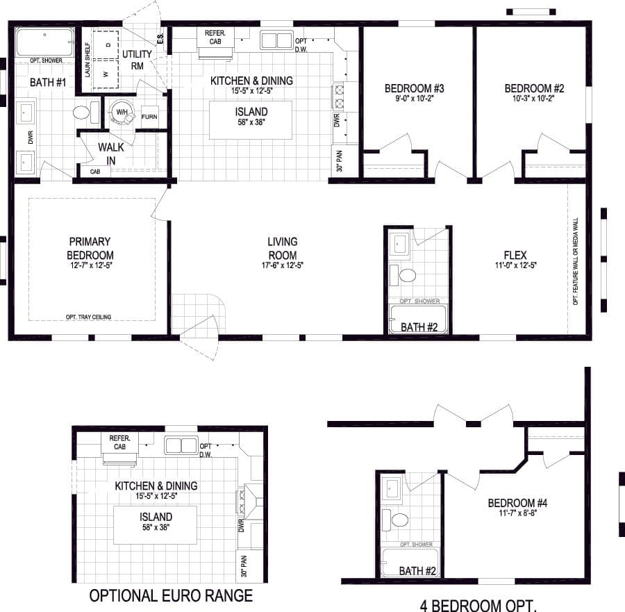 The DAYBREAK DR 4828-MS059 SECT Floor Plan. This Manufactured Mobile Home features 3 bedrooms and 2 baths.