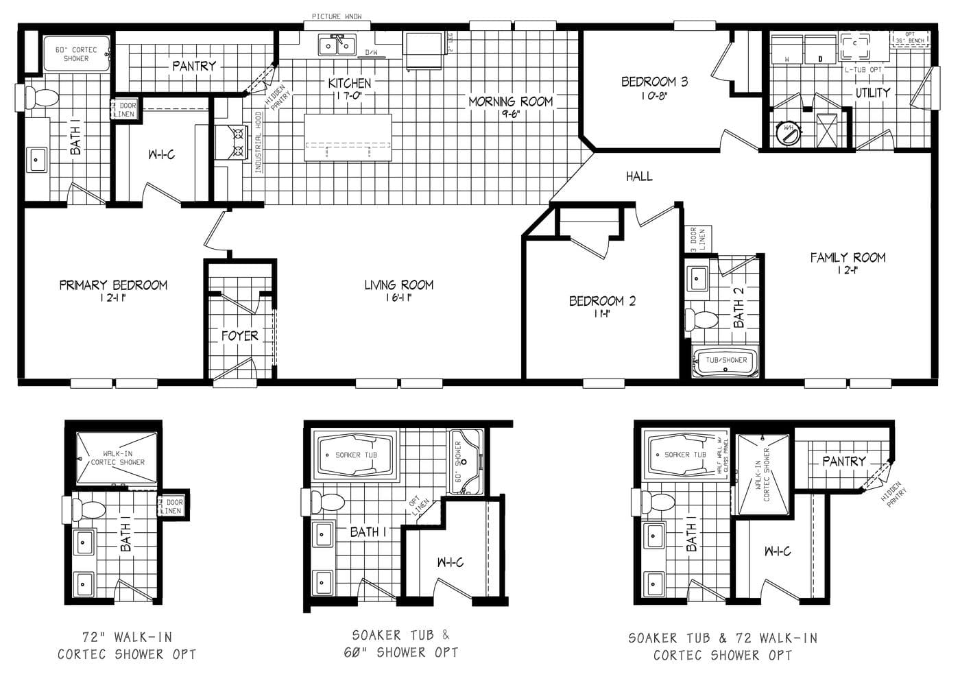 The LEGEND 413-2 Floor Plan. This Manufactured Mobile Home features 3 bedrooms and 2 baths.