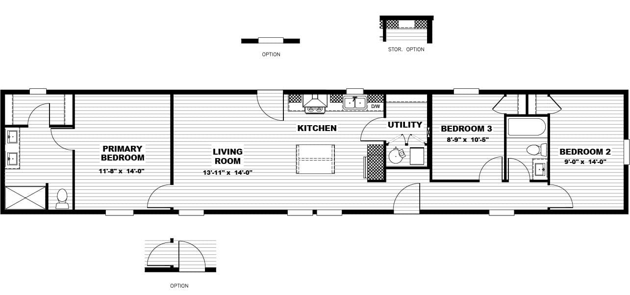 The SOLSBURY HILL Floor Plan. This Manufactured Mobile Home features 3 bedrooms and 2 baths.
