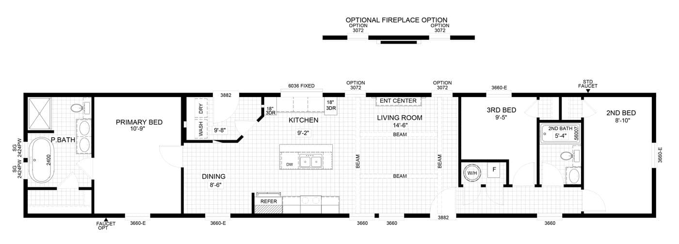 The THE TRUMAN Floor Plan. This Manufactured Mobile Home features 3 bedrooms and 2 baths.