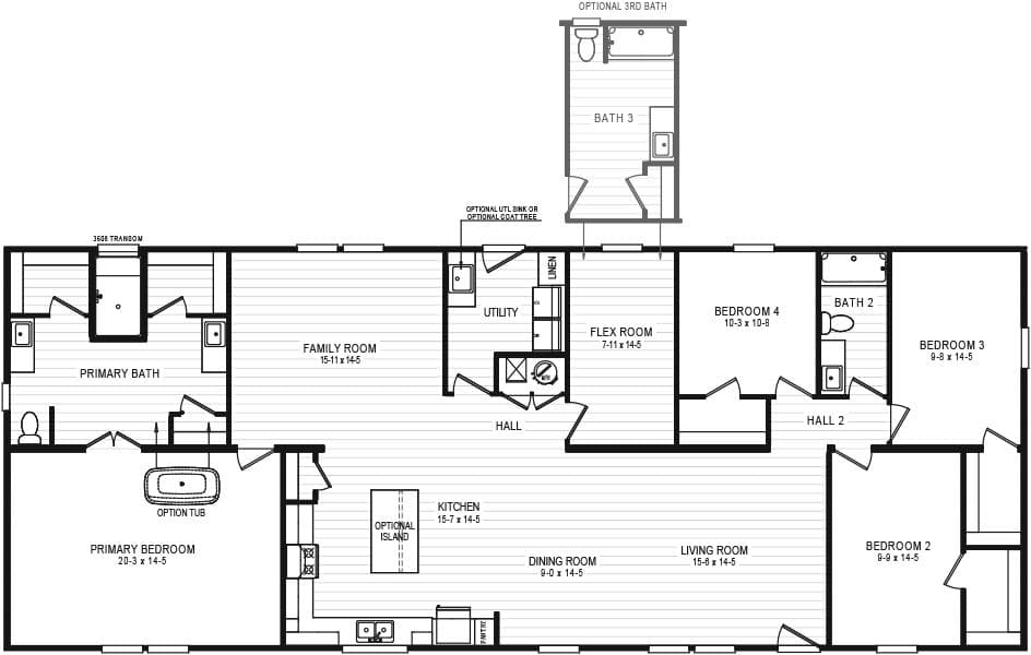The 4230 "CLEARWATER" 7632 Floor Plan. This Manufactured Mobile Home features 4 bedrooms and 2 baths.