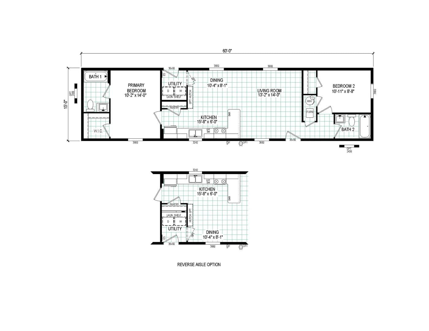 The 6016-4711 THE PULSE Floor Plan. This Manufactured Mobile Home features 2 bedrooms and 2 baths.