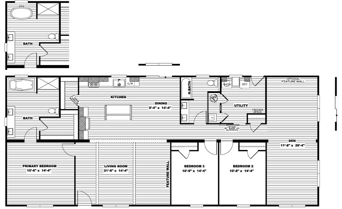 The FARM 3 FLEX ELITE DEN Floor Plan. This Manufactured Mobile Home features 3 bedrooms and 2 baths.