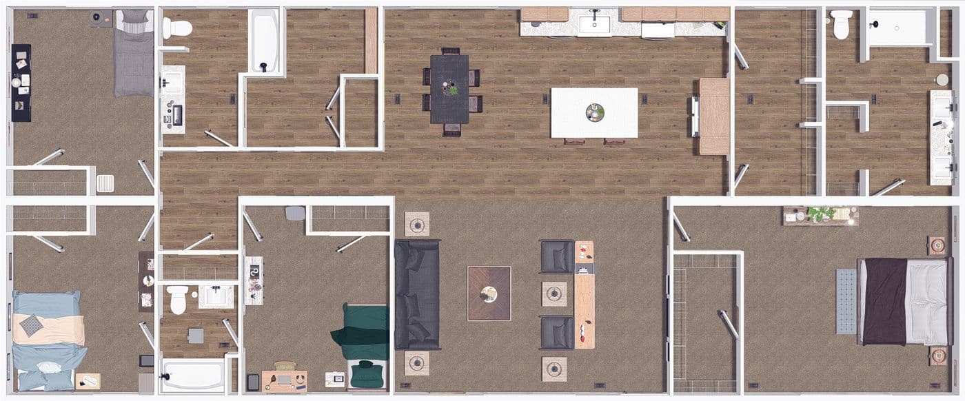 The DENALI Floor Plan. This Manufactured Mobile Home features 4 bedrooms and 3 baths.