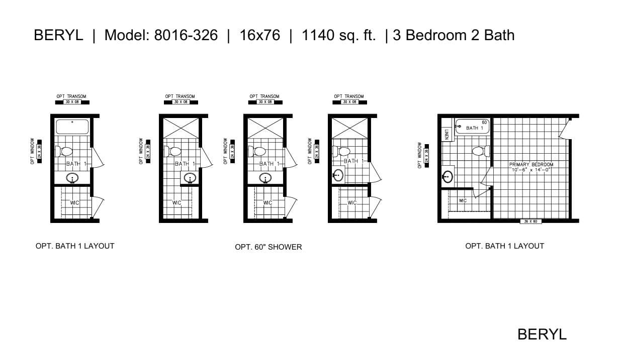 The BERYL Floor Plan. This Manufactured Mobile Home features 3 bedrooms and 2 baths.