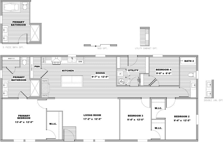 The FORTE Floor Plan. This Manufactured Mobile Home features 4 bedrooms and 2 baths.