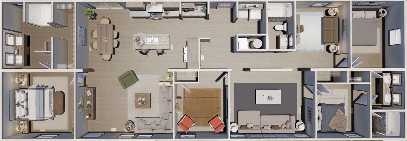 The SNOWCAP Floor Plan. This Manufactured Mobile Home features 4 bedrooms and 2.5 baths.