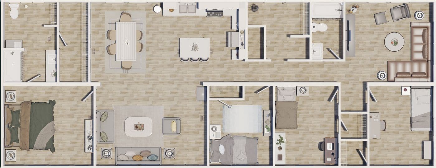 The ECLIPSE Floor Plan. This Manufactured Mobile Home features 4 bedrooms and 2 baths.