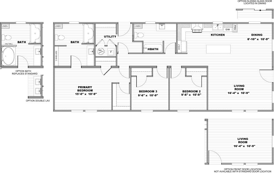 The ADVANCE Floor Plan. This Manufactured Mobile Home features 3 bedrooms and 2 baths.