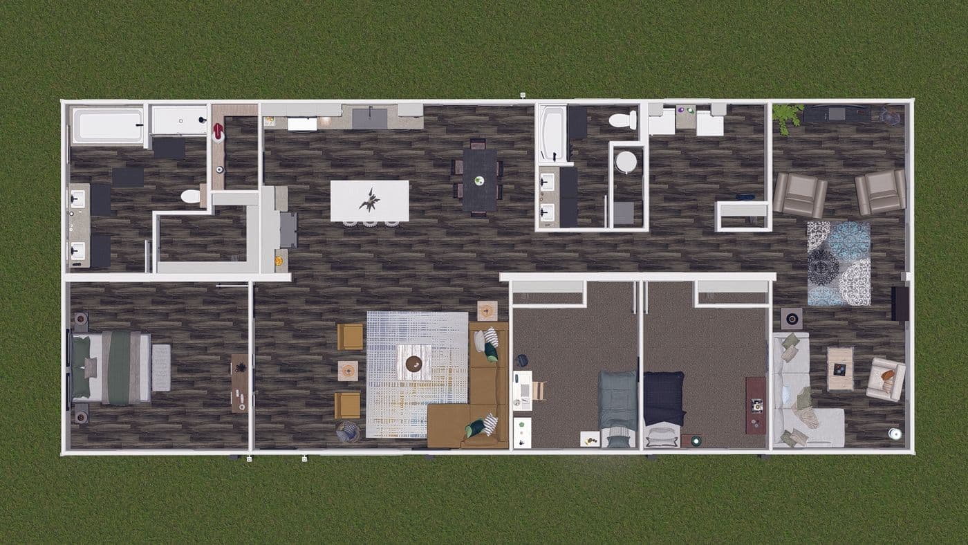 The FARM 3 FLEX ELITE DEN Floor Plan. This Manufactured Mobile Home features 3 bedrooms and 2 baths.