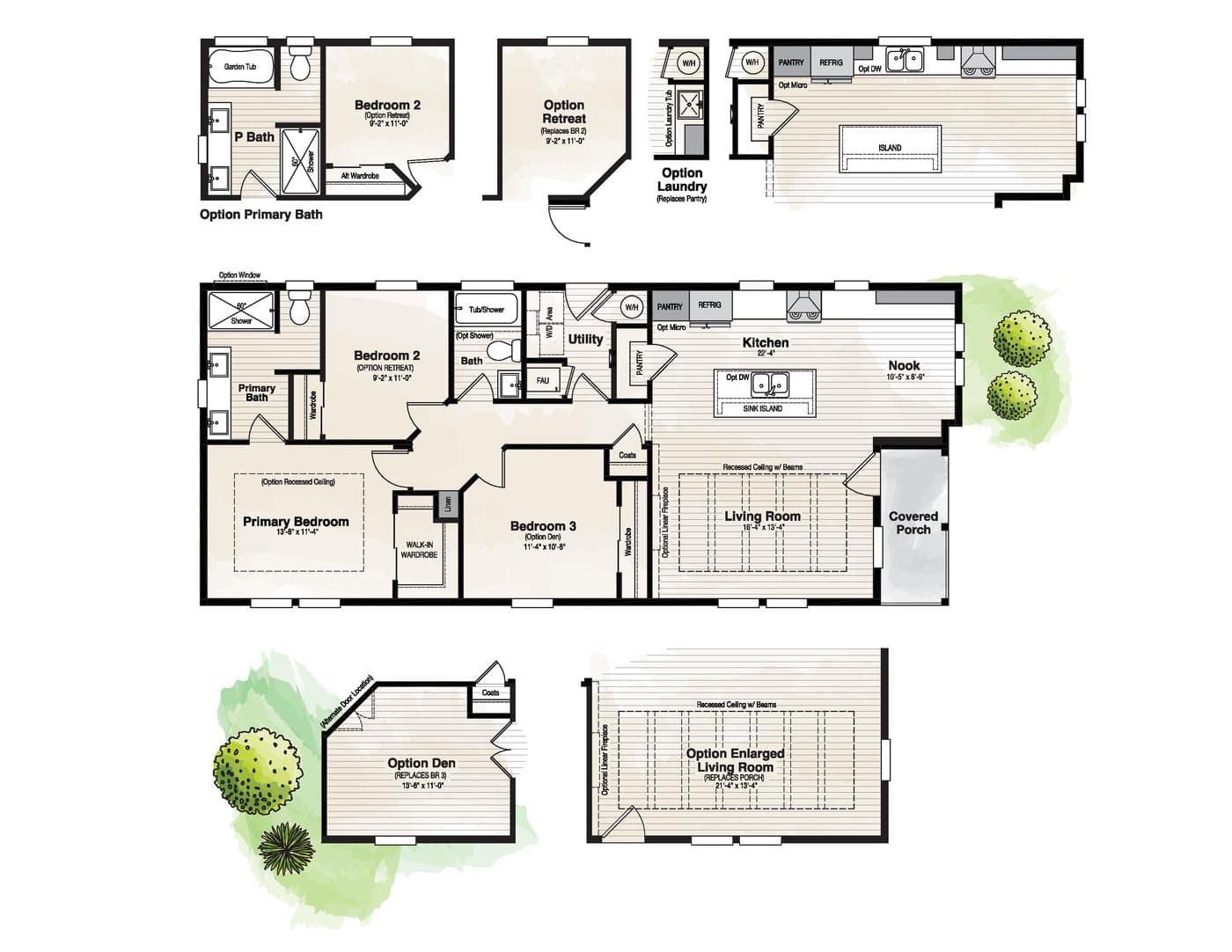 The CORONADO 2456B Floor Plan. This Manufactured Mobile Home features 3 bedrooms and 2 baths.