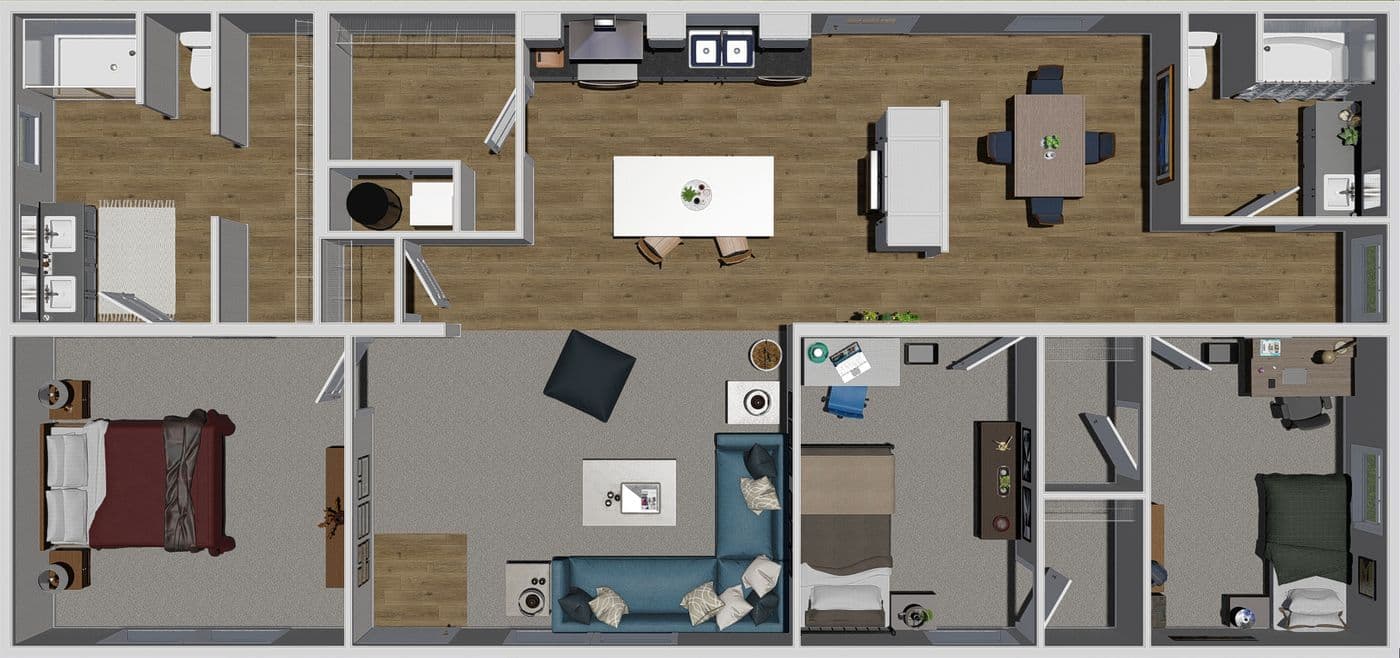 The LET IT BE Floor Plan. This Manufactured Mobile Home features 3 bedrooms and 2 baths.