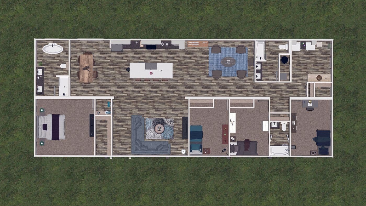 The NELLIE ELITE Floor Plan. This Manufactured Mobile Home features 4 bedrooms and 3 baths.