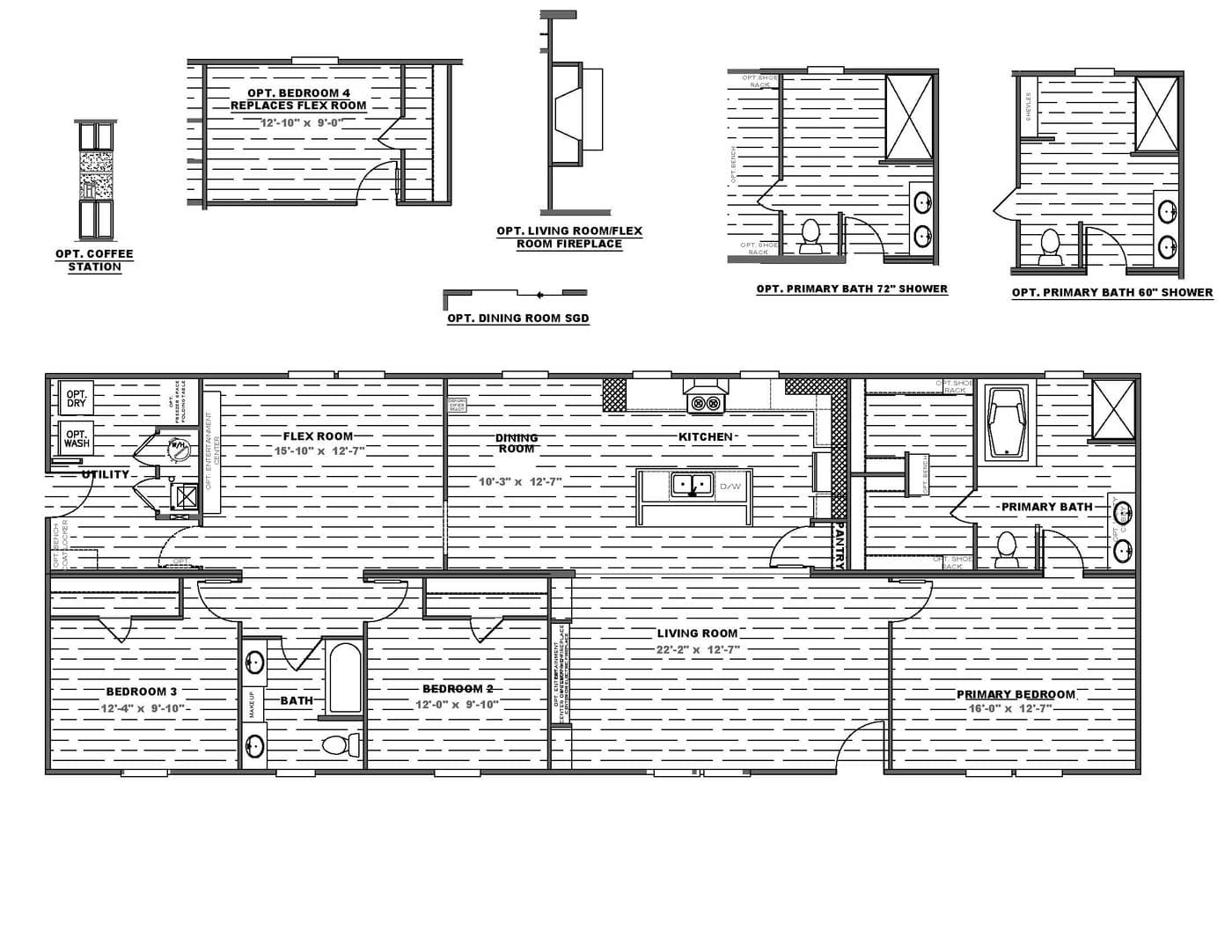 The THE MOUNTAINEER 72 Floor Plan. This Manufactured Mobile Home features 3 bedrooms and 2 baths.