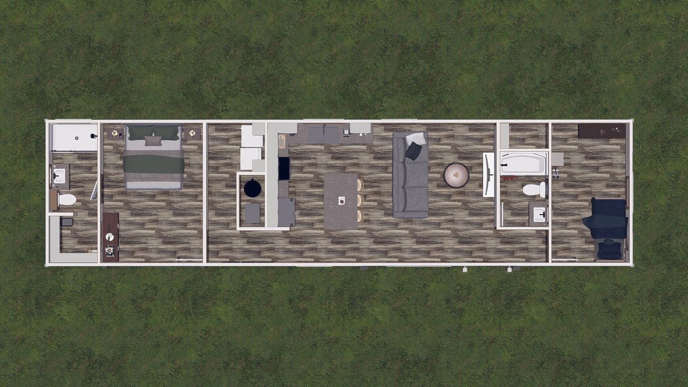 The LEVI Floor Plan. This Manufactured Mobile Home features 2 bedrooms and 2 baths.