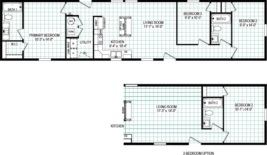 The 6616-CC01 CORNERSTONE 66 Floor Plan. This Manufactured Mobile Home features 3 bedrooms and 2 baths.
