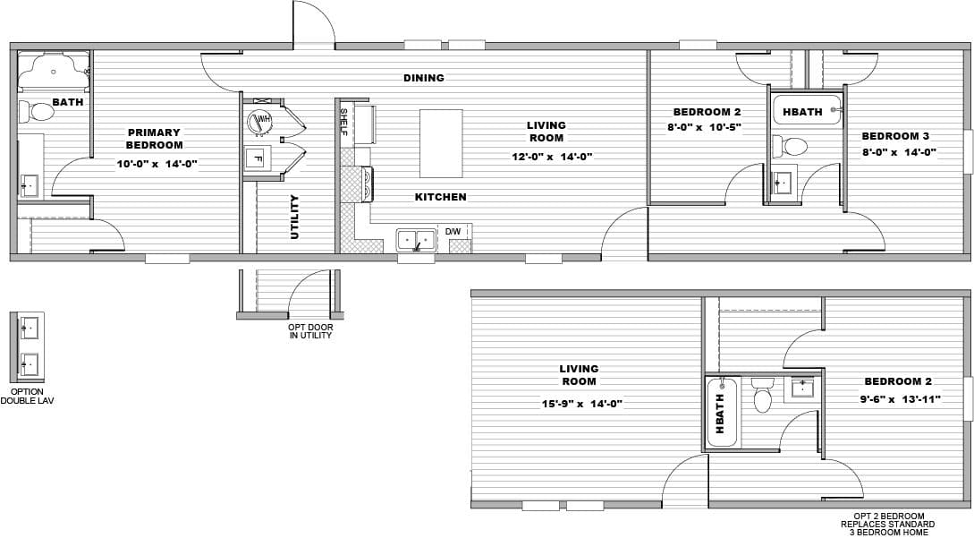 The BEACON  16X66 Floor Plan. This Manufactured Mobile Home features 3 bedrooms and 2 baths.
