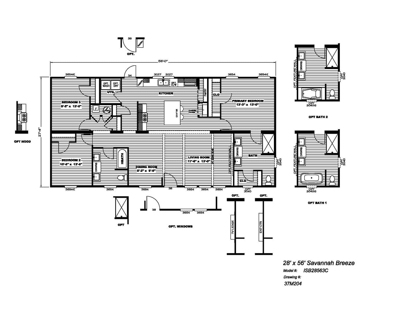 The SAVANNAH BREEZE Floor Plan. This Manufactured Mobile Home features 3 bedrooms and 2 baths.
