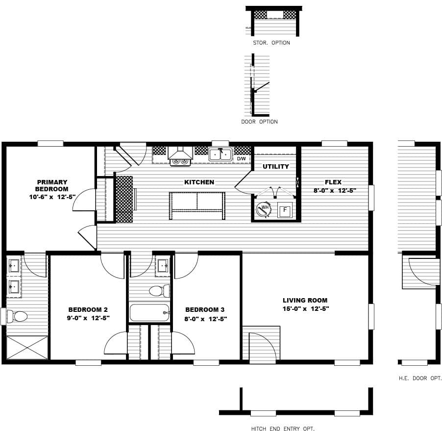 The BEAUTIFUL MORNING Floor Plan. This Modular Home features 3 bedrooms and 2 baths.
