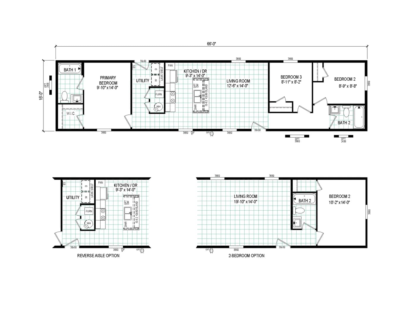The 6616-4791 THE PULSE Floor Plan. This Manufactured Mobile Home features 3 bedrooms and 2 baths.