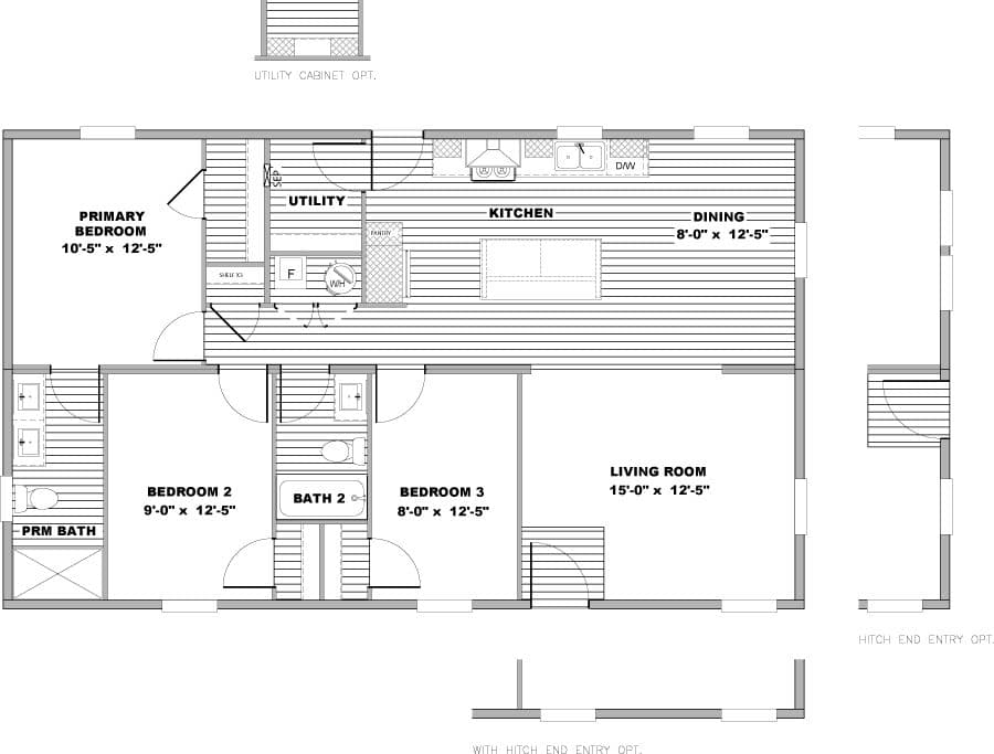The MELODY Floor Plan. This Manufactured Mobile Home features 3 bedrooms and 2 baths.