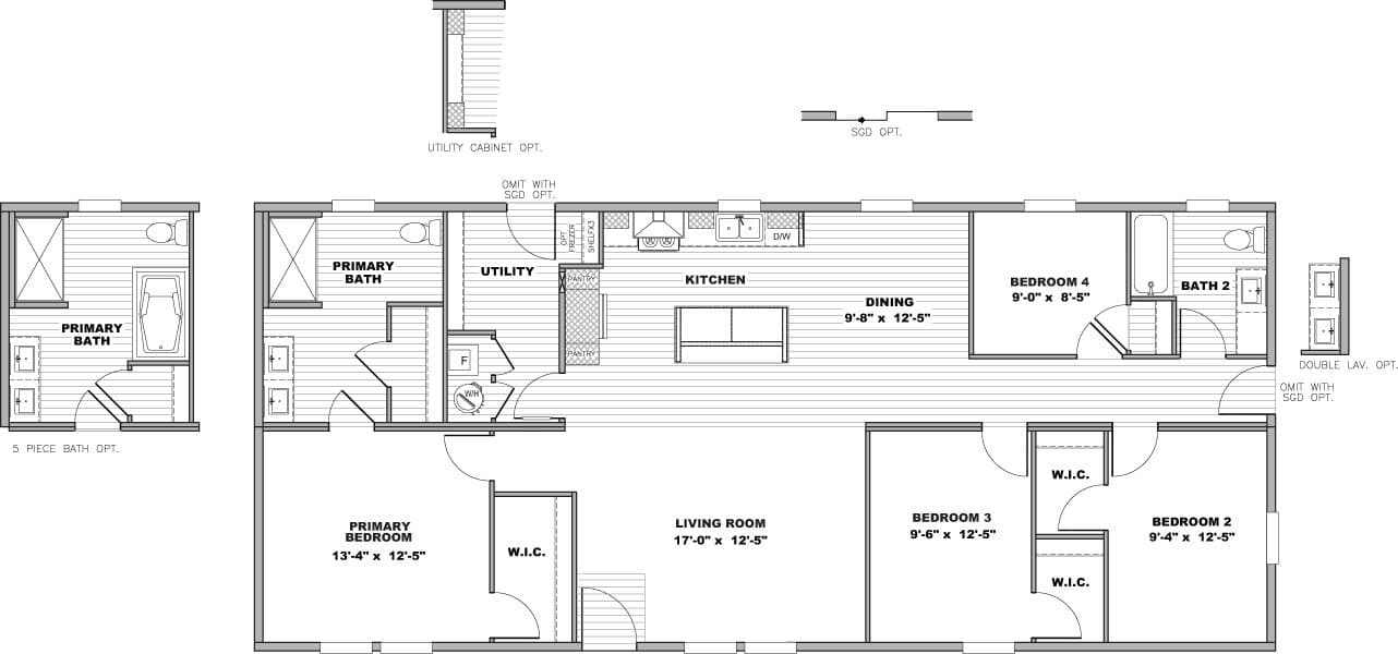 The CADENCE Floor Plan. This Manufactured Mobile Home features 4 bedrooms and 2 baths.