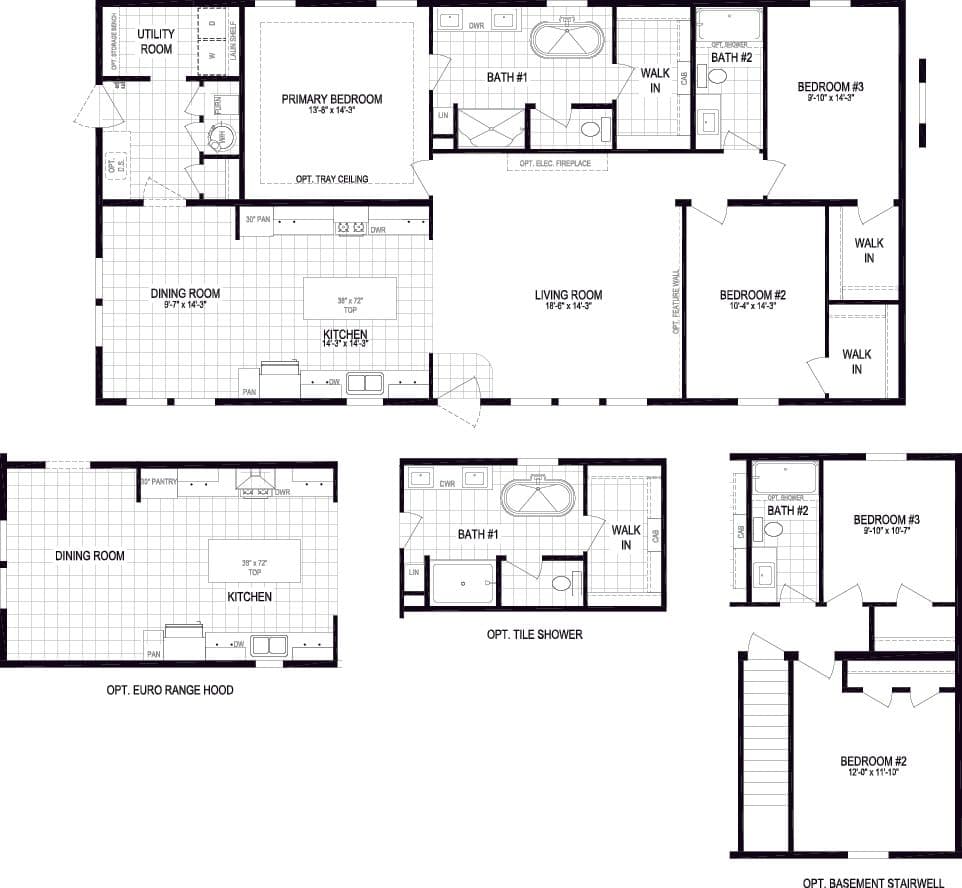 The PIONEER ST 6030-MS064 SECT Floor Plan. This Manufactured Mobile Home features 3 bedrooms and 2 baths.