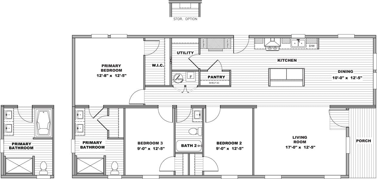 The REPRISE Floor Plan. This Manufactured Mobile Home features 3 bedrooms and 2 baths.