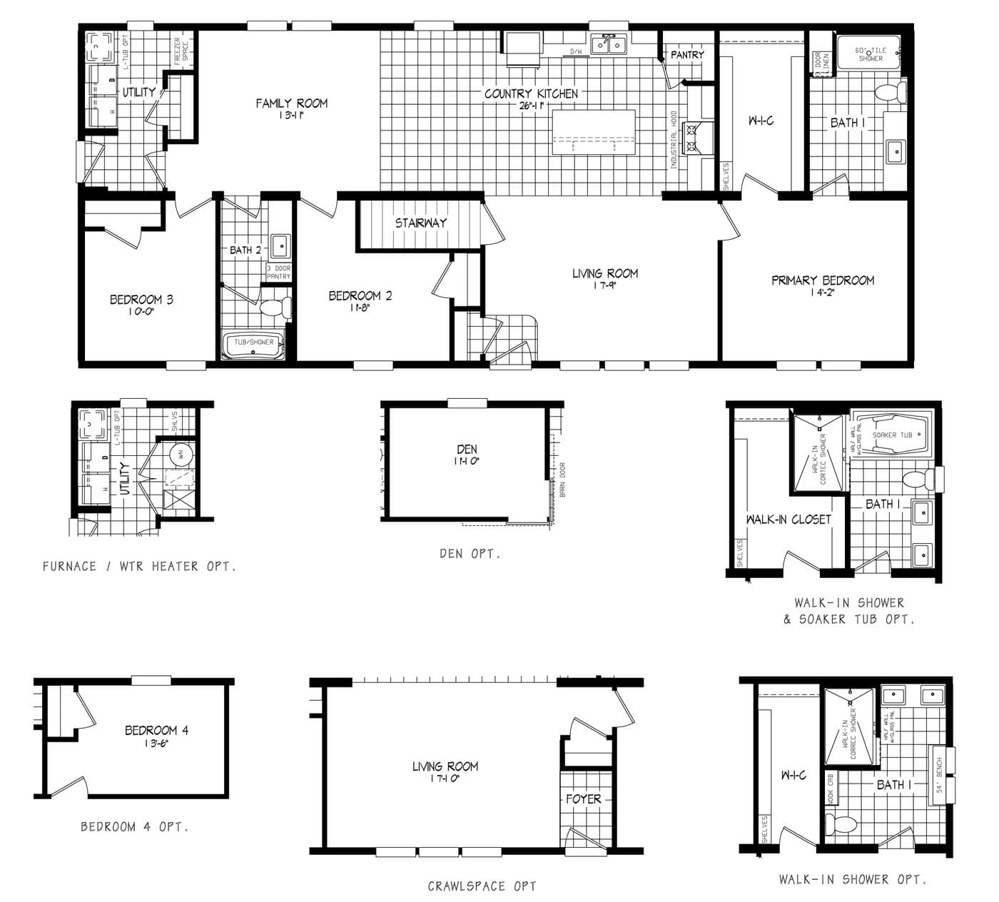 The LEGEND 327-1 MOD Floor Plan. This Modular Home features 3 bedrooms and 2 baths.